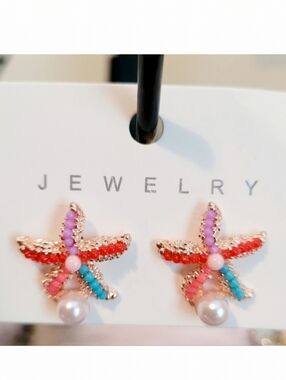 🌺Vacation Wear Starfish And Pearl Stud Earings Starfish Jewelry Resort Wear
